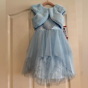Light Blue Girls' Sparkle Tulle Dress with Faux Fur Bolero